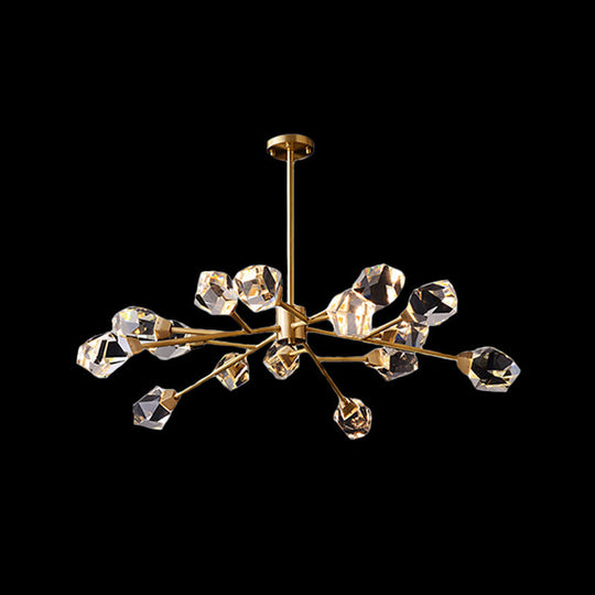 Modern Crystal Block Chandelier: Stylish 6/15/18 Lights Ceiling Pendant In Brass