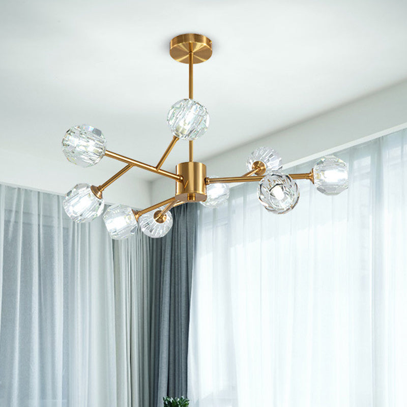 Modern Brass Chandelier With Ball Faceted Crystal Shade - Perfect For Kitchen Ceiling