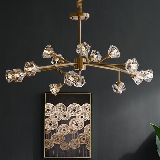 Post-Modern Crystal Flower Ceiling Light: Bedroom Chandelier (Brass 6/12/15 Heads)