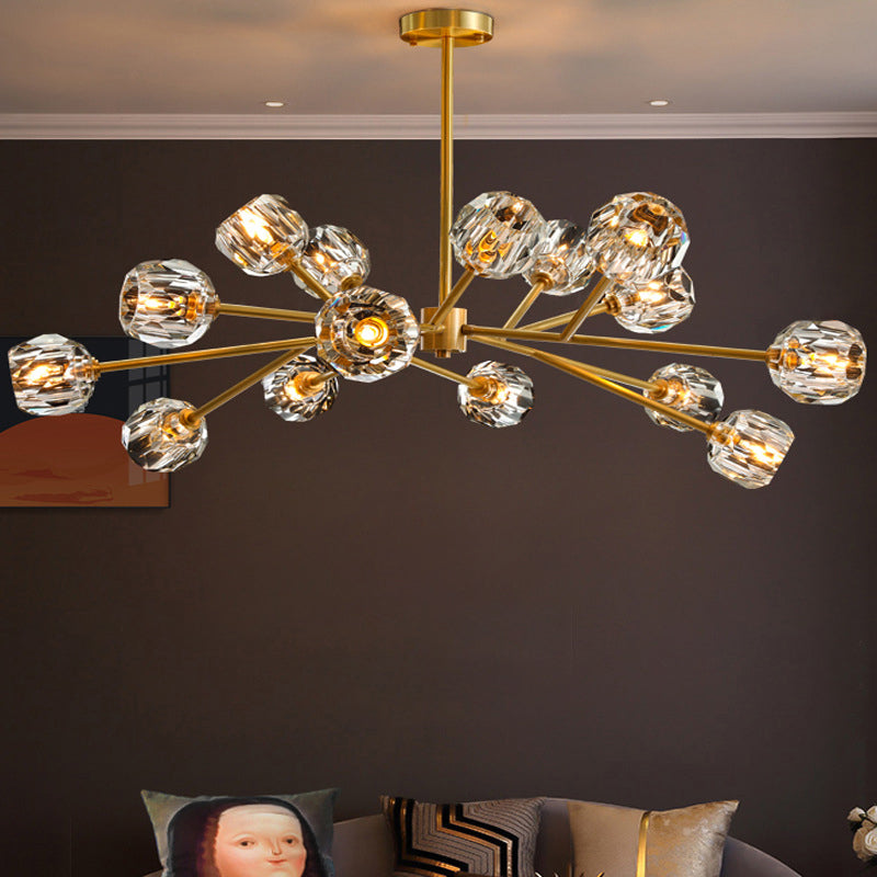 Postmodern Brass Finish Chandelier With Beveled Cut Crystal Ball Pendant Lighting - 6/9/18 Lights
