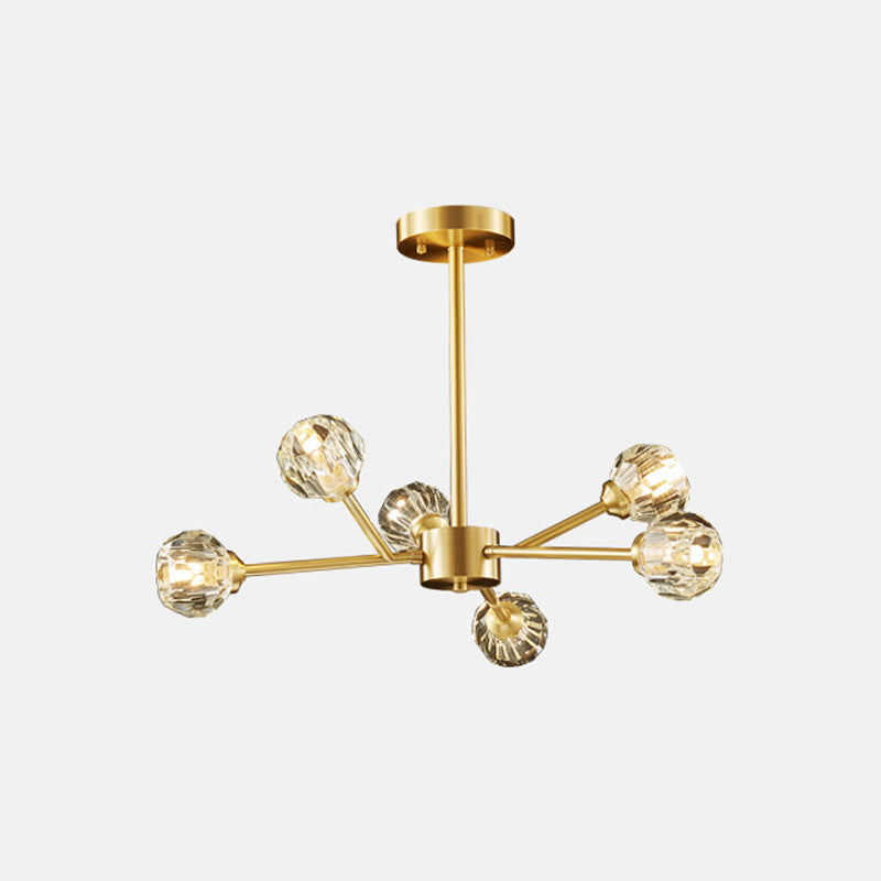 Postmodern Brass Finish Chandelier With Beveled Cut Crystal Ball Pendant Lighting - 6/9/18 Lights 6