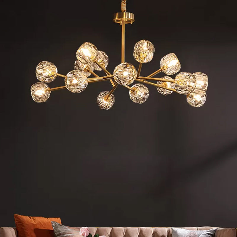 Postmodern Brass Branch Chandelier - 12/15/18-Light Crystal Ball Drop Dining Room Ceiling Lamp