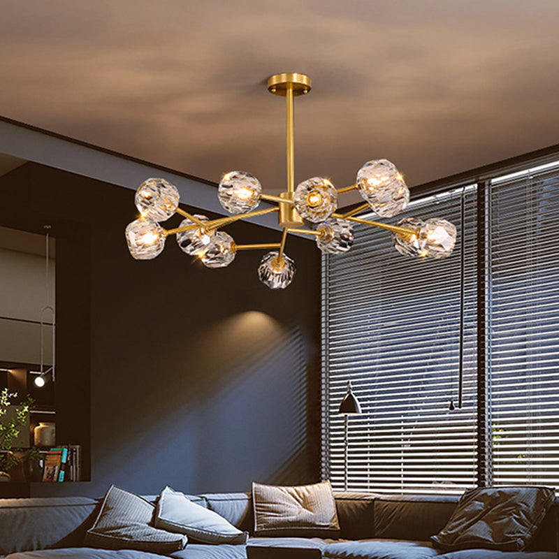 Postmodern Brass Branch Chandelier - 12/15/18-Light Crystal Ball Drop Dining Room Ceiling Lamp