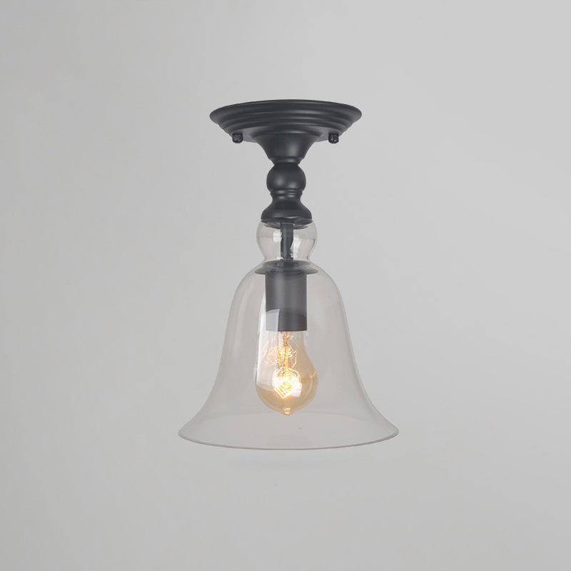 Farmhouse Semi Mount Lighting with Clear Glass Brass Finish Clear / B