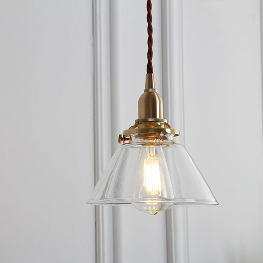 Clear Glass Conic Brass Suspension Pendant Lamp For Dining Room