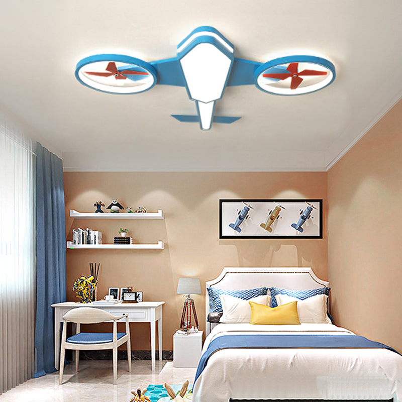 Cartoon Propeller Plane Led Ceiling Lamp - Acrylic Theme Park Shop Flush Light Blue / 23’ Warm