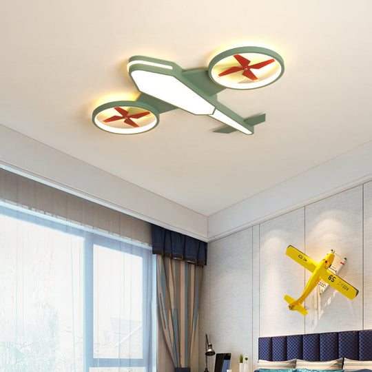 Cartoon Propeller Plane Led Ceiling Lamp - Acrylic Theme Park Shop Flush Light Green / 23 Warm