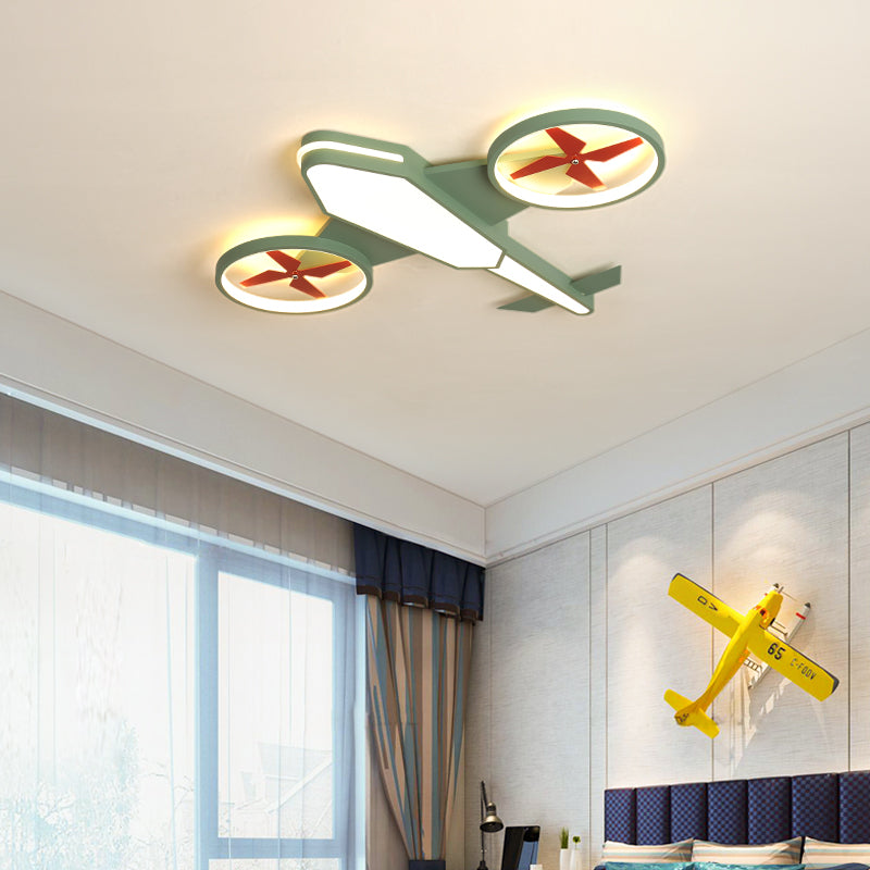 Cartoon Propeller Plane Led Ceiling Lamp - Acrylic Theme Park Shop Flush Light Green / 23’ Warm