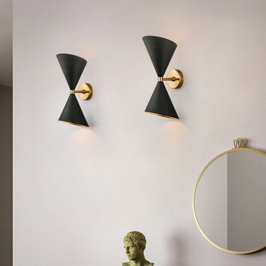 Modern Metal Hourglass Wall Mount Light Fixture With 2 Bulbs - Black Lighting