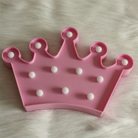 Cartoon Style Plastic Crown Nightstand Lamp - Battery Operated Led Night Light Pink / B