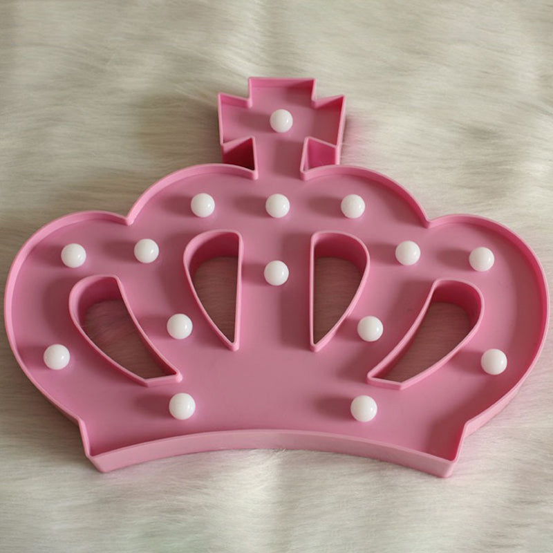 Cartoon Style Plastic Crown Nightstand Lamp - Battery Operated Led Night Light Pink / A