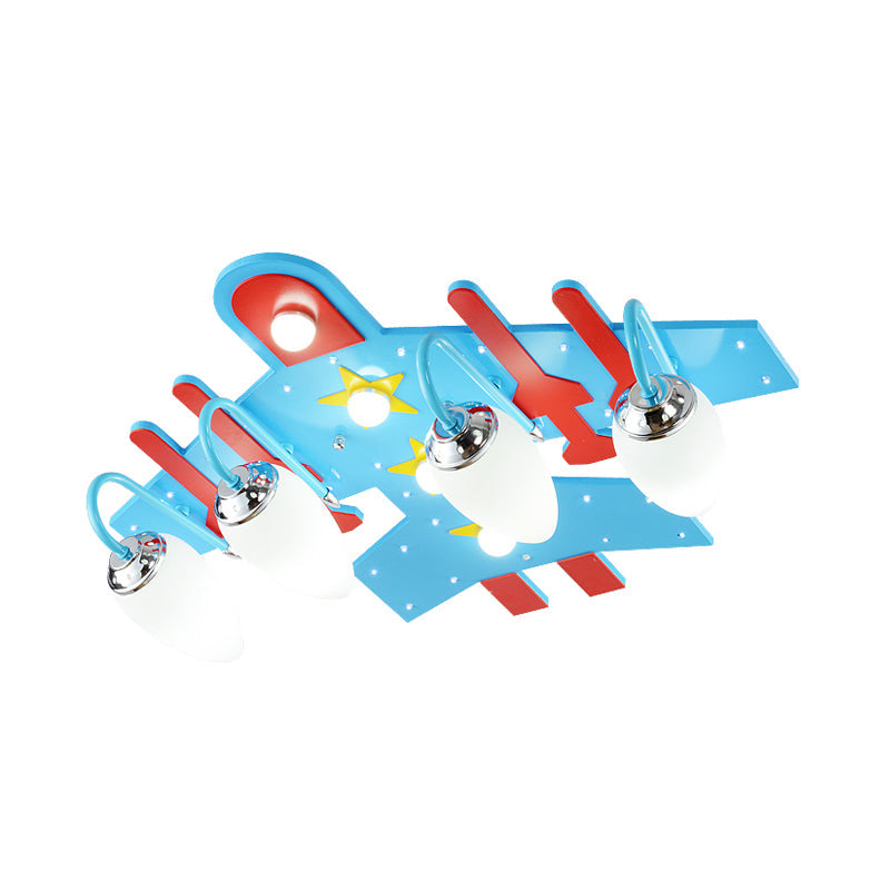 Blue Wooden Cartoon Led Ceiling Light - Kid’s Kindergarten Plane Shape Design