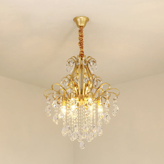 Metal Drop Pendant Chandelier With Crystal Draping - Traditional Branch Design