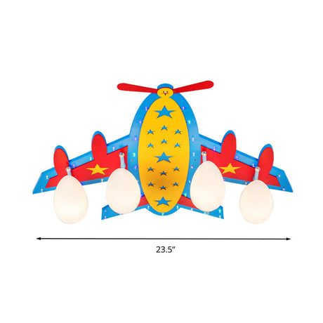 Wooden Blue Kids Propeller Plane Ceiling Light For Living Room Or Baby Bedroom