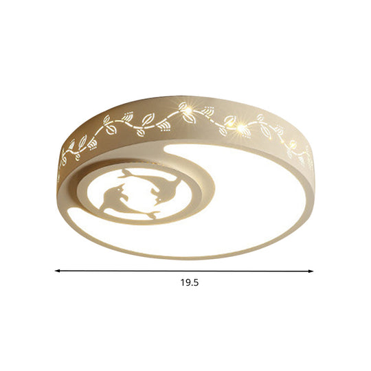 Art Deco Flush Mount Kid’s Bedroom Ceiling Light In White Acrylic