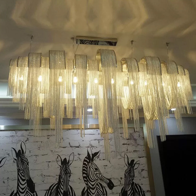 Contemporary Led Chainmail Chandelier: Aluminum Suspension Pendant Light For Living Room Silver