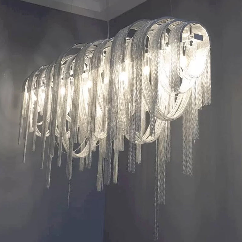 Contemporary Led Chainmail Chandelier: Aluminum Suspension Pendant Light For Living Room