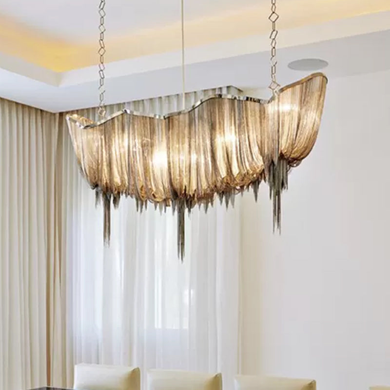 Modern Draped Chains Led Chandelier Light Fixture For Dining Room Gold