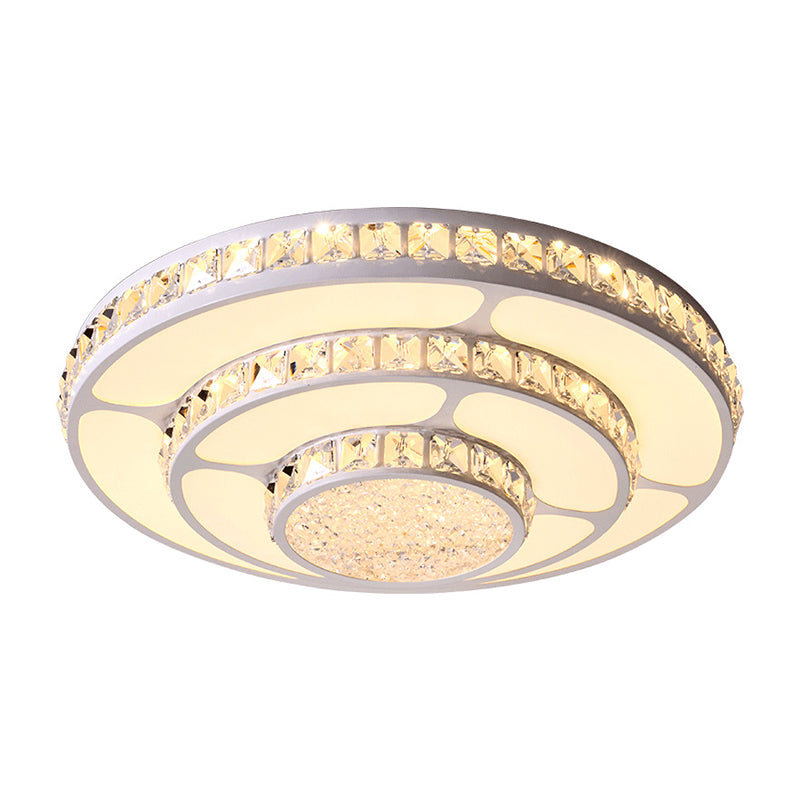 Modern Led Crystal Geometry Ceiling Lamp - White Flush Mount Light With 3 - Tier Design