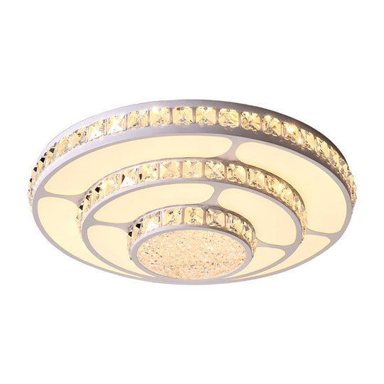 Modern Led Crystal Geometry Ceiling Lamp - White Flush Mount Light With 3 - Tier Design