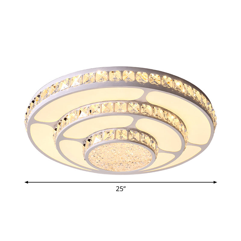 Modern Led Crystal Geometry Ceiling Lamp - White Flush Mount Light With 3 - Tier Design
