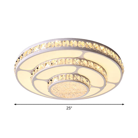 Modern Led Crystal Geometry Ceiling Lamp - White Flush Mount Light With 3-Tier Design