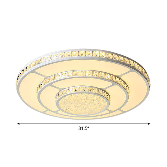 Modern Led Crystal Geometry Ceiling Lamp - White Flush Mount Light With 3 - Tier Design