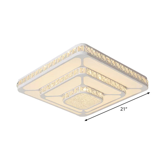 Modern Led Crystal Geometry Ceiling Lamp - White Flush Mount Light With 3 - Tier Design