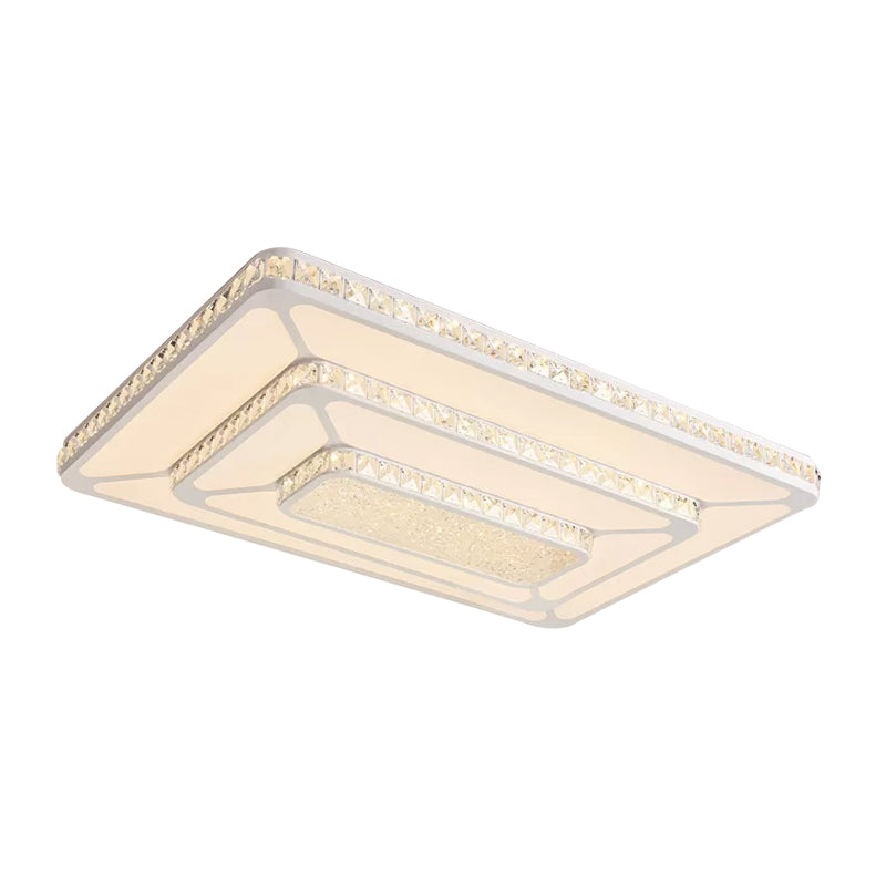 Modern Led Crystal Geometry Ceiling Lamp - White Flush Mount Light With 3 - Tier Design