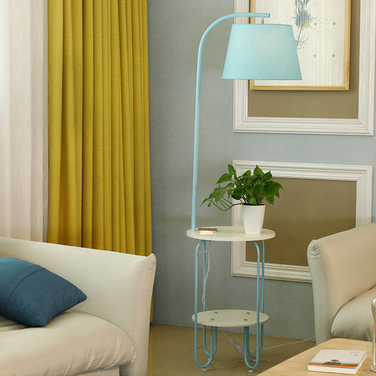 Modernist Drum Standing Fabric Floor Light With Tray - 1 Living Room Lighting Blue / A