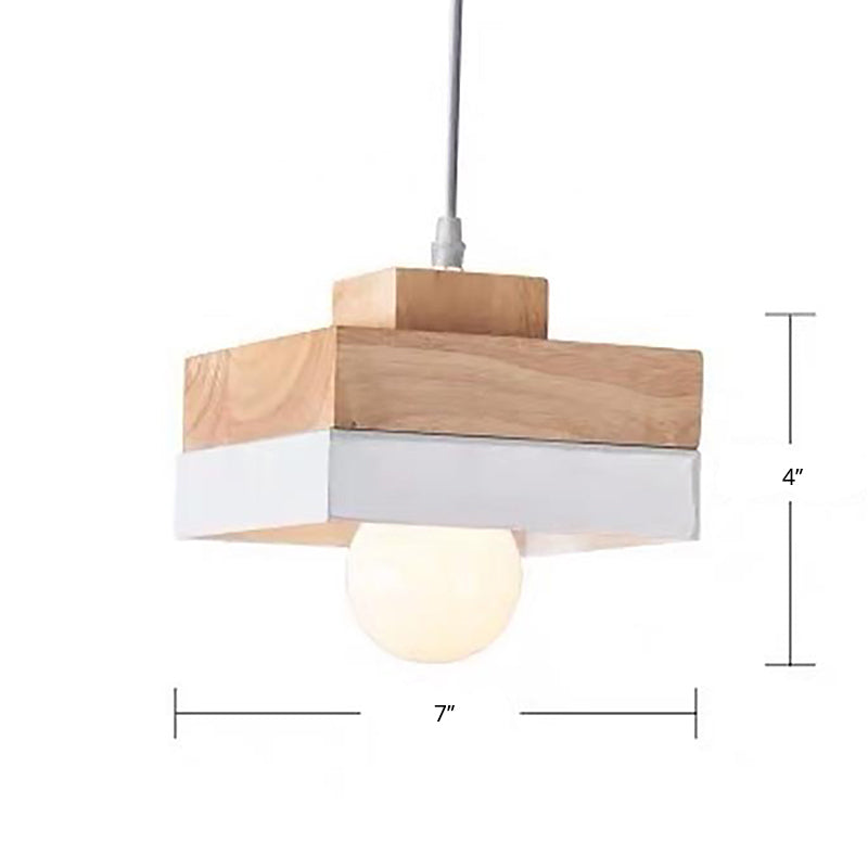 Contemporary Wood Geometry Hanging Ceiling Light - 1-Light Metallic Suspension For Dining Room
