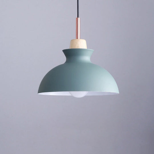 Contemporary Geometric Pendant Lamp With Wood Accent For Dining Room Ceiling Green