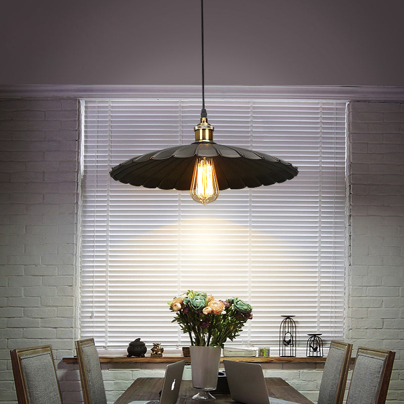 Modern Black Scalloped Metal Pendant Lamp - Hanging Ceiling Light For Warehouse And Dining Room