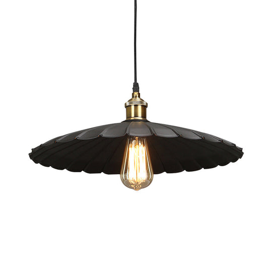 Modern Black Scalloped Metal Pendant Lamp - Hanging Ceiling Light For Warehouse And Dining Room