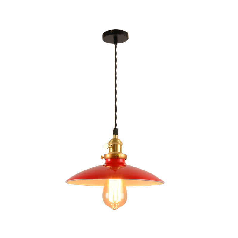 Sleek 1-Head Warehouse Saucer Pendant Light For Dining Room - Metallic Drop Design
