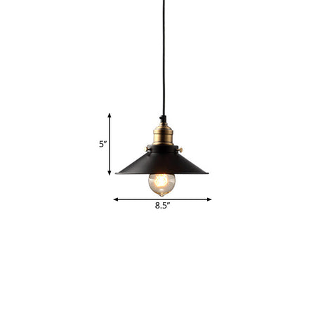 Farmhouse Black Metal Pendant Light With Wide Flare Ceiling Suspension - 1 Fixture