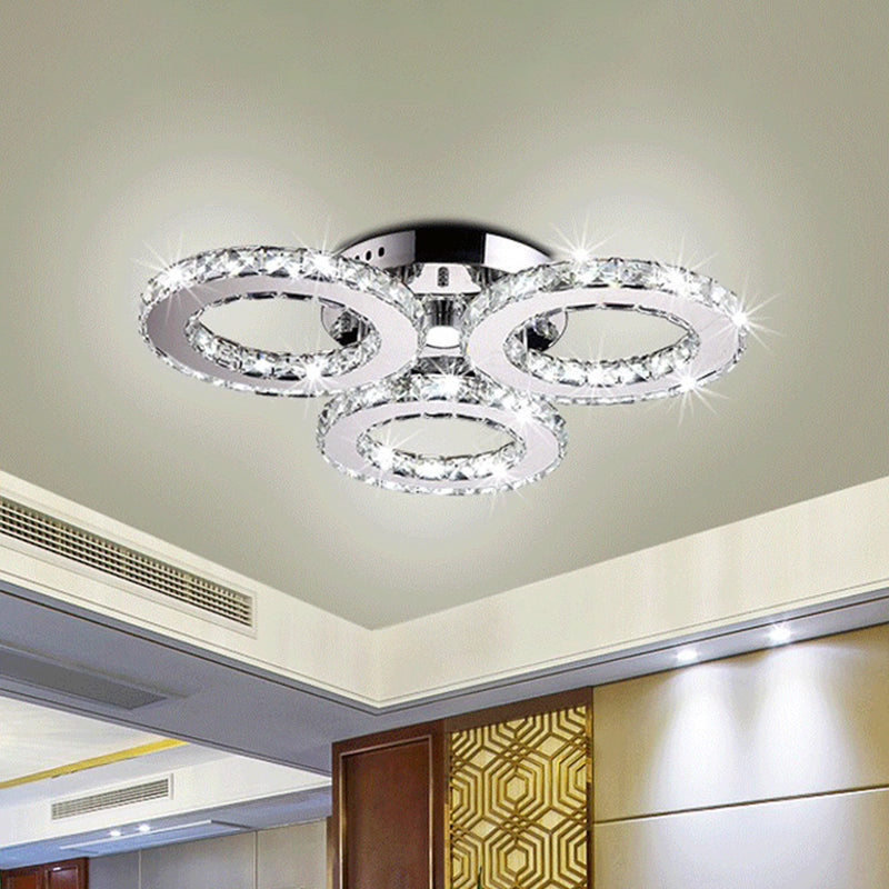 Modern Clear Crystal Led Flush - Mount Ceiling Light In Chrome For Bedrooms