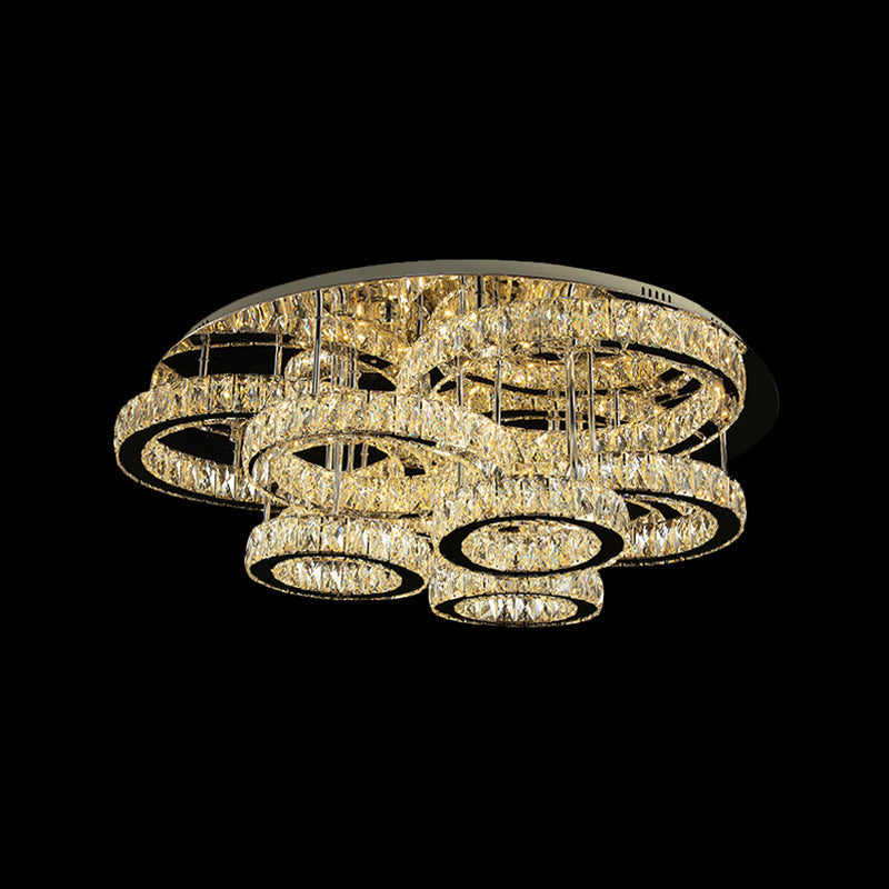 Modern Chrome Crystal Flush Mount Led Lamp For Bedroom Ceiling