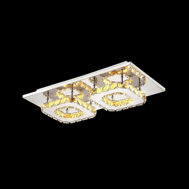 Modern Led Crystal Flush Mount Ceiling Light With Beveled Square Design For Corridor Chrome Finish