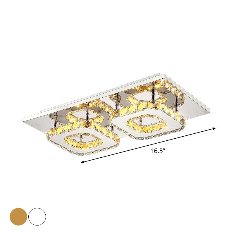 Modern Led Crystal Flush Mount Ceiling Light With Beveled Square Design For Corridor Chrome Finish