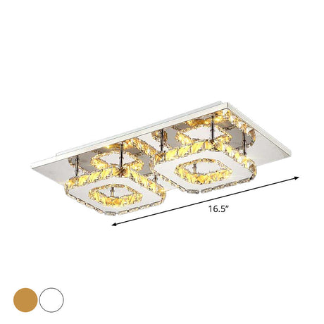 Modern Led Crystal Flush Mount Ceiling Light With Beveled Square Design For Corridor Chrome Finish
