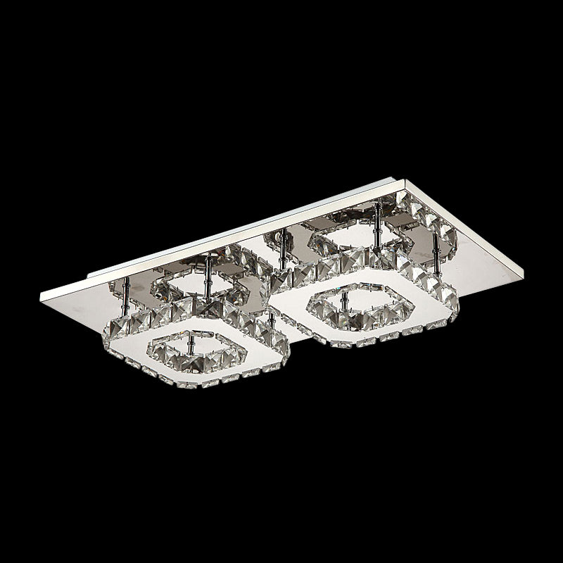 Modern Led Crystal Flush Mount Ceiling Light With Beveled Square Design For Corridor Chrome Finish