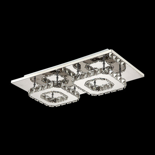 Modern Led Crystal Flush Mount Ceiling Light With Beveled Square Design For Corridor Chrome Finish