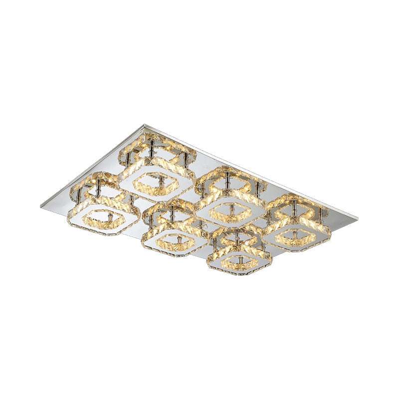 Modern Style Chrome Flush Ceiling Light With Faceted Crystal - Block Flushmount Lighting
