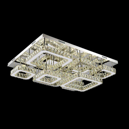 Chrome Square Flushmount Crystal Led Ceiling Light For Living Room - Simplicity And Elegance