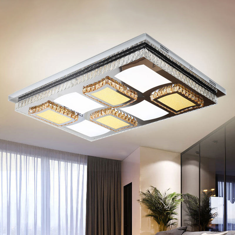Clear Crystal Led Flush Mount Ceiling Light For Simple Living Room With Block Design