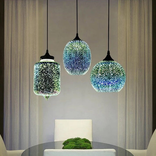 Modern Firework Glass Pendant Lamp For Dining Room With 1 Bulb - Geometry Design