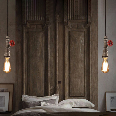 Rustic Single-Light Pendant Lamp With Vintage Exposed Bulb And Decorative Valve For Bedroom Rust