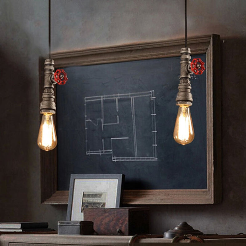 Rustic Vintage Pendant Light With Exposed Bulb: Metallic Hanging Lamp Decorative Valve For Bedroom