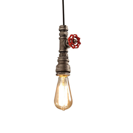 Rustic Single-Light Pendant Lamp With Vintage Exposed Bulb And Decorative Valve For Bedroom